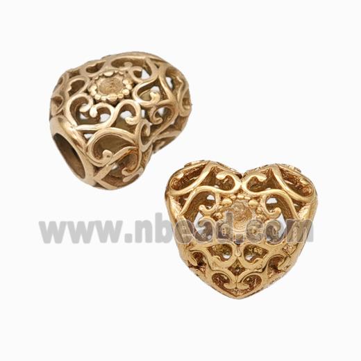 Titanium Steel Heart Beads Large Hole Hollow Rose Gold