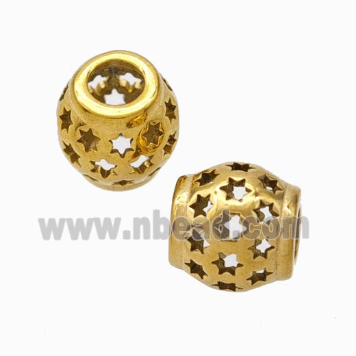 Titanium Steel Barrel Beads Large Hole Hollow Star Gold Plated