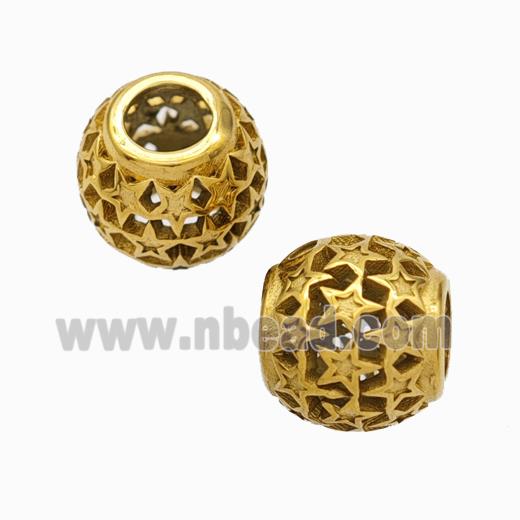 Titanium Steel Round Beads Large Hole Hollow Star Gold Plated