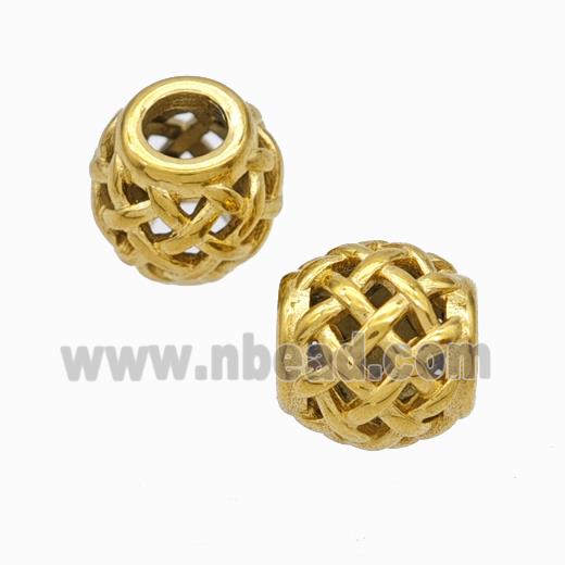 Titanium Steel Round Beads Large Hole Hollow Gold Plated