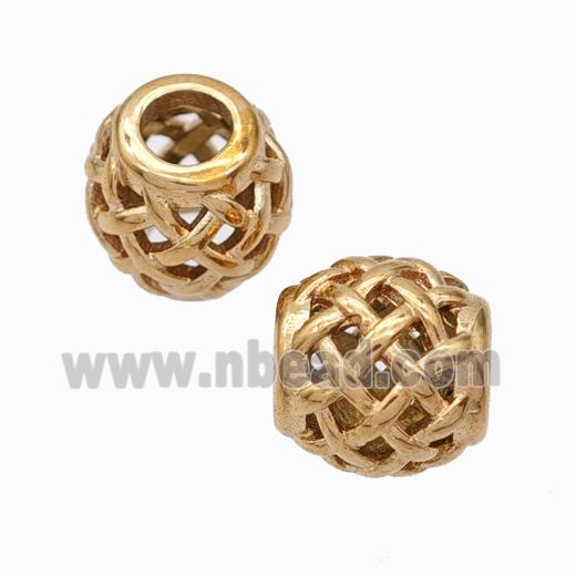 Titanium Steel Round Beads Large Hole Hollow Rose Gold