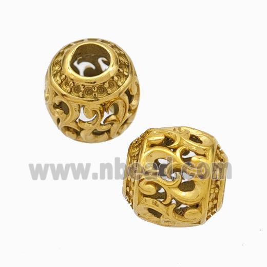 Titanium Steel Barrel Beads Large Hole Hollow Gold Plated