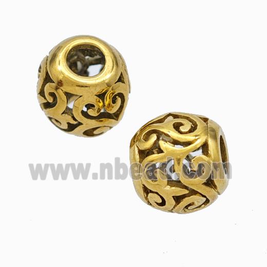 Titanium Steel Round Beads Large Hole Hollow Gold Plated