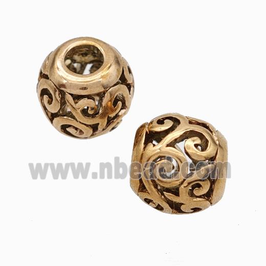 Titanium Steel Round Beads Large Hole Hollow Rose Gold