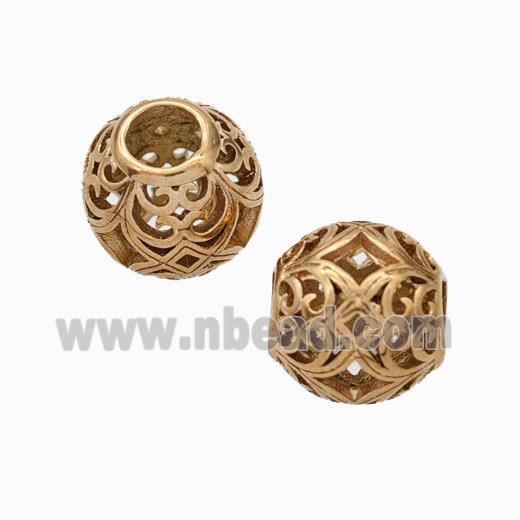 Titanium Steel Round Beads Large Hole Hollow Rose Gold