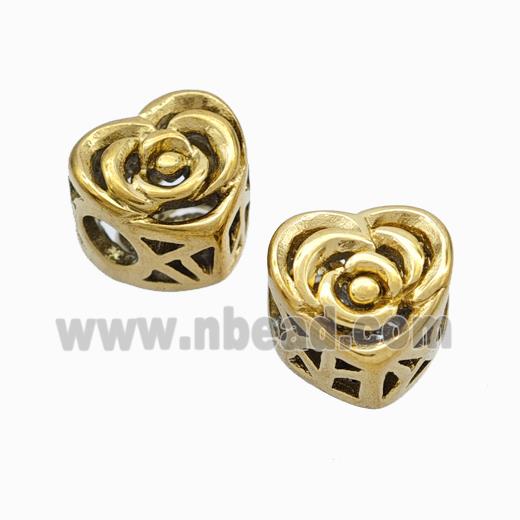 Titanium Steel Heart Beads Large Hole Hollow Gold Plated