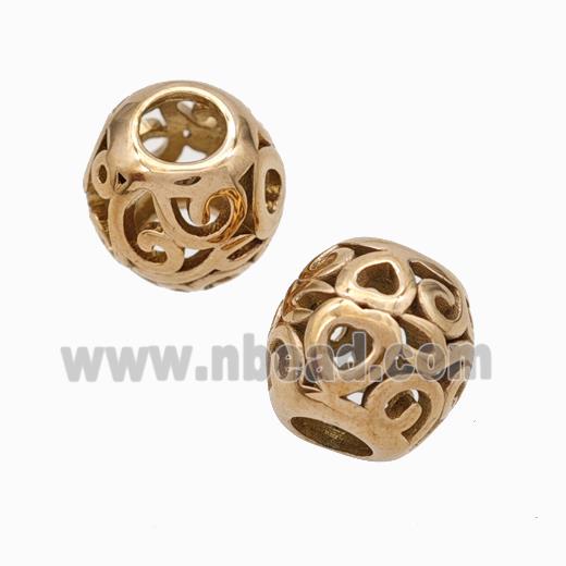 Titanium Steel Round Beads Large Hole Hollow Heart Rose Gold