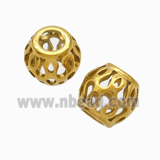 Titanium Steel Round Beads Large Hole Hollow Gold Plated