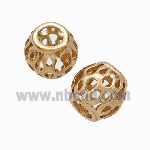 Titanium Steel Round Beads Large Hole Hollow Rose Gold