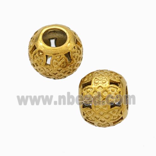 Titanium Steel Round Beads Large Hole Hollow Gold Plated