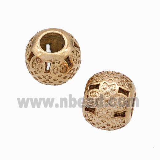 Titanium Steel Round Beads Large Hole Hollow Rose Gold