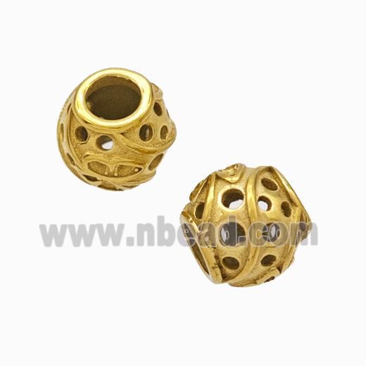 Titanium Steel Round Beads Large Hole Hollow Gold Plated