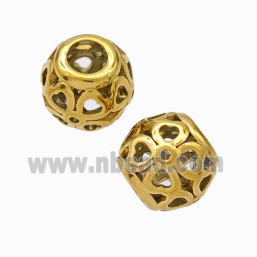 Titanium Steel Round Beads Large Hole Hollow Gold Plated