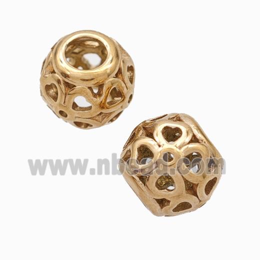 Titanium Steel Round Beads Large Hole Hollow Rose Gold