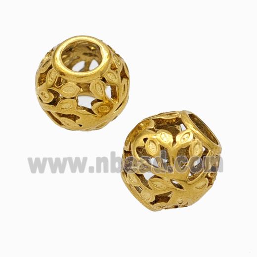 Titanium Steel Round Beads Large Hole Hollow Gold Plated