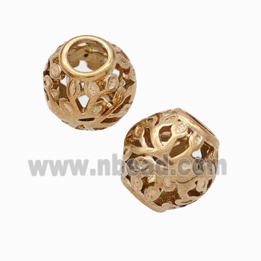 Titanium Steel Round Beads Large Hole Hollow Rose Gold