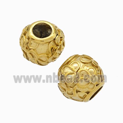 Titanium Steel Round Beads Large Hole Flower Gold Plated