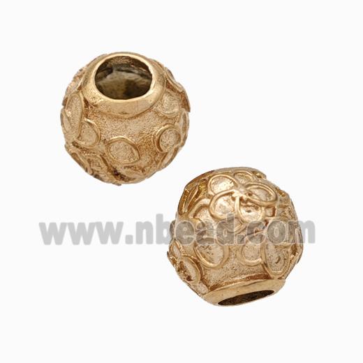 Titanium Steel Round Beads Large Hole Flower Rose Gold