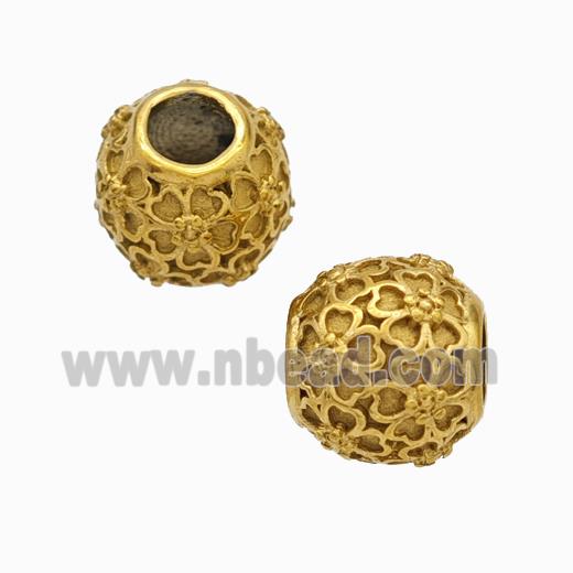 Titanium Steel Round Beads Large Hole Flower Gold Plated