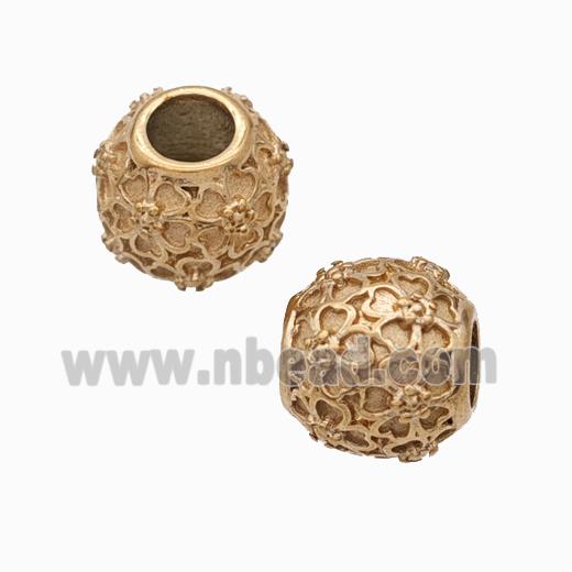 Titanium Steel Round Beads Large Hole Flower Rose Gold