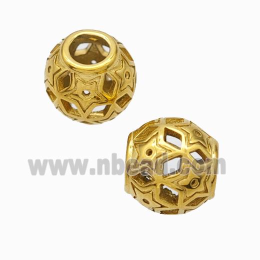 Titanium Steel Round Beads Large Hole Hollow Star Gold Plated