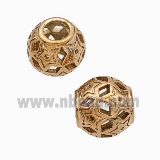 Titanium Steel Round Beads Large Hole Hollow Star Rose Gold