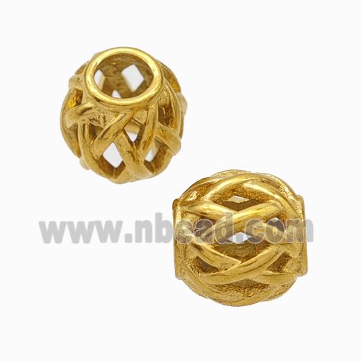 Titanium Steel Round Beads Large Hole Hollow Gold Plated