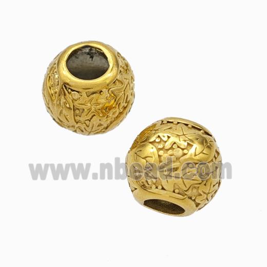 Titanium Steel Round Beads Large Hole Leaf Gold Plated