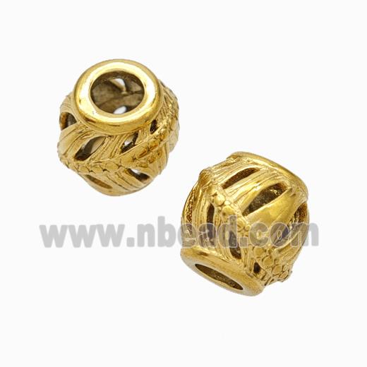 Titanium Steel Barrel Beads Large Hole Hollow Gold Plated