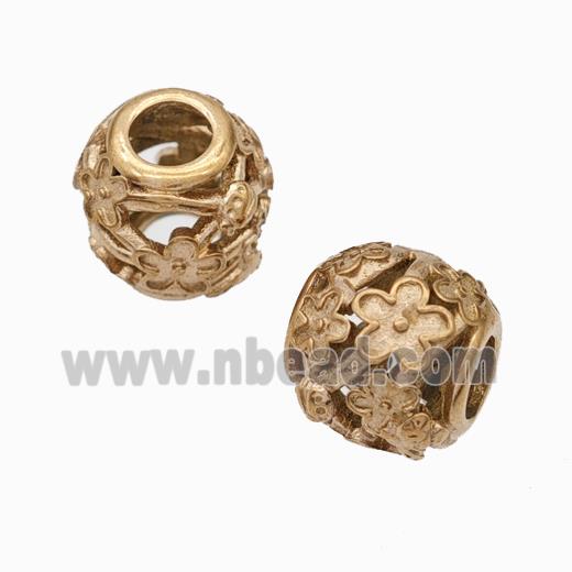 Titanium Steel Barrel Beads Large Hole Hollow Flower Rose Gold