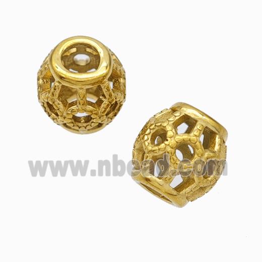 Titanium Steel Barrel Beads Large Hole Hollow Gold Plated