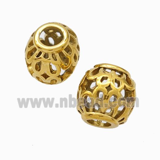 Titanium Steel Barrel Beads Large Hole Hollow Gold Plated