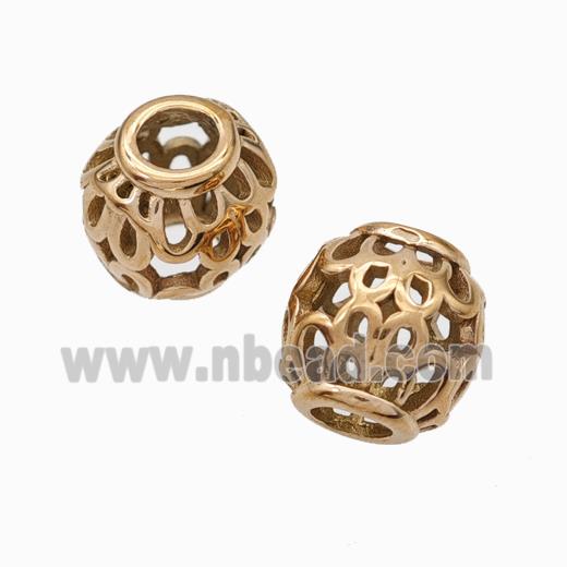 Titanium Steel Barrel Beads Large Hole Hollow Rose Gold