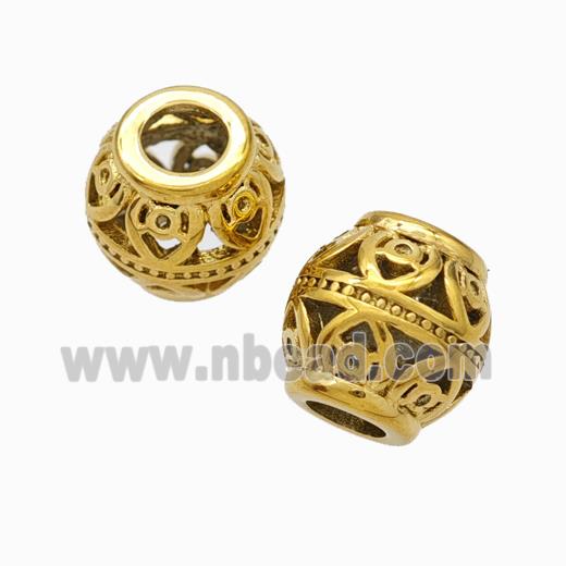 Titanium Steel Barrel Beads Large Hole Hollow Gold Plated