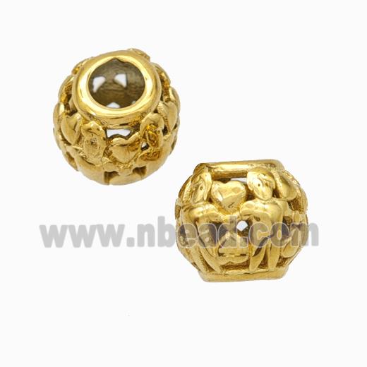 Titanium Steel Round Beads Large Hole Hollow Gold Plated