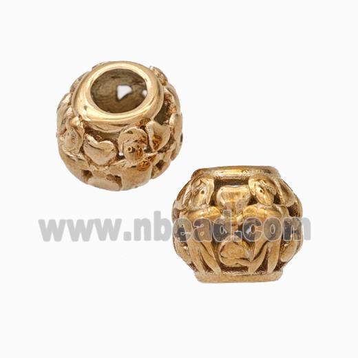 Titanium Steel Round Beads Large Hole Hollow Rose Gold