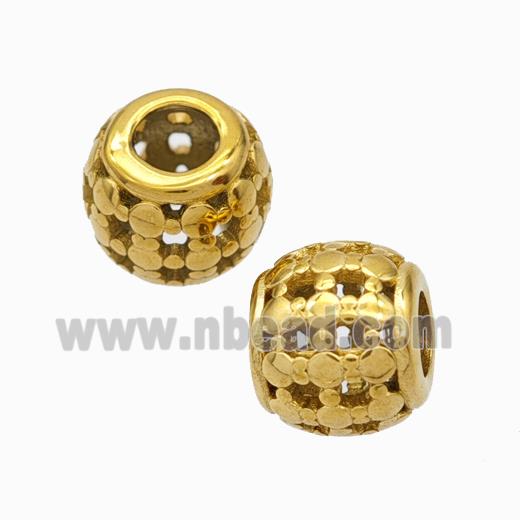 Titanium Steel Round Beads Large Hole Hollow Gold Plated