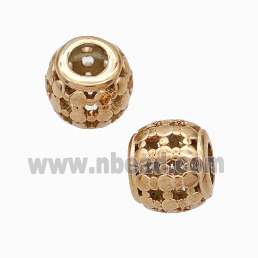 Titanium Steel Round Beads Large Hole Hollow Rose Gold