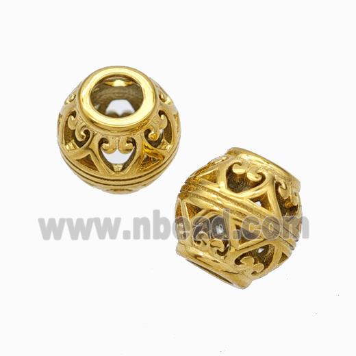 Titanium Steel Barrel Beads Large Hole Hollow Gold Plated