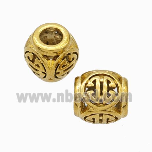 Titanium Steel Barrel Beads Large Hole Hollow Gold Plated