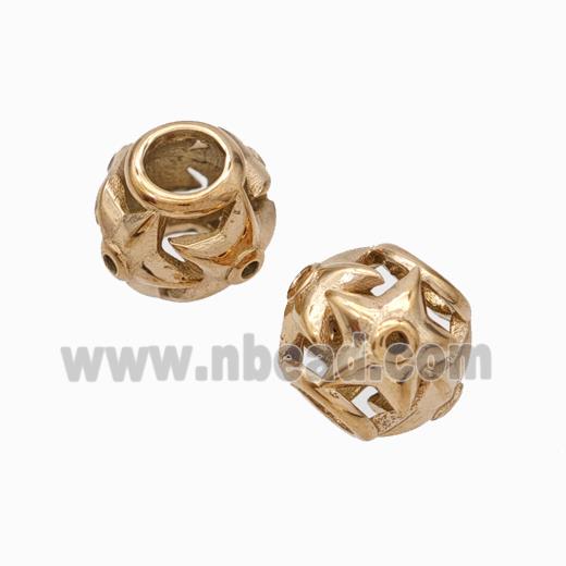 Titanium Steel Round Beads Large Hole Hollow Flower Rose Gold