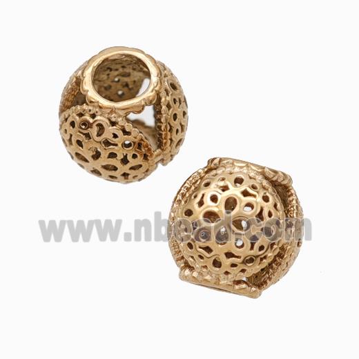 Titanium Steel Round Beads Large Hole Hollow Rose Gold