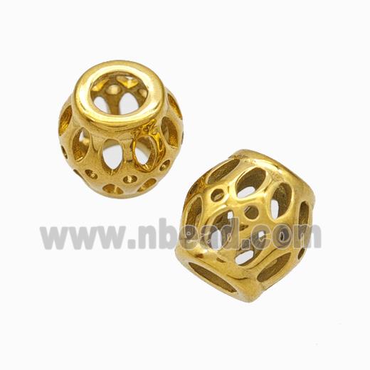 Titanium Steel Barrel Beads Large Hole Hollow Gold Plated