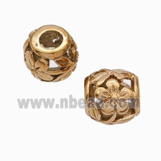 Titanium Steel Barrel Beads Large Hole Hollow Flower Rose Gold