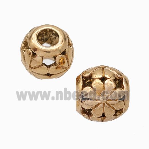 Titanium Steel Round Beads Large Hole Hollow Flower Rose Gold