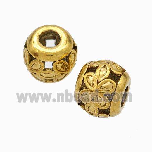 Titanium Steel Round Beads Large Hole Hollow Flower Gold Plated