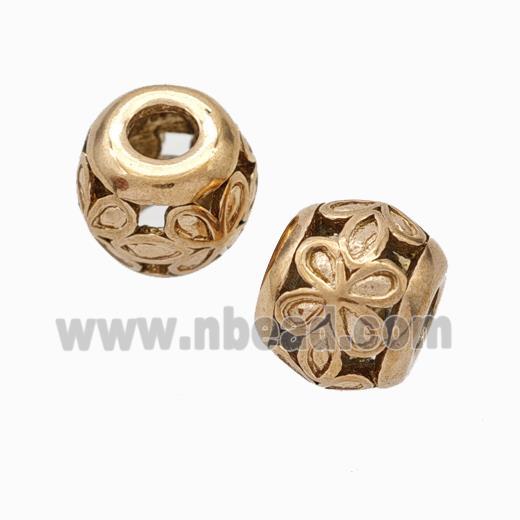 Titanium Steel Round Beads Large Hole Hollow Flower Rose Gold