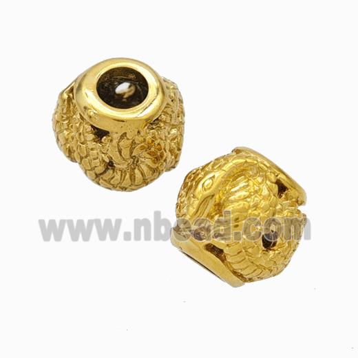 Titanium Steel Round Beads Large Hole Hollow Snake Gold Plated