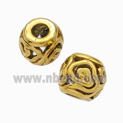 Titanium Steel Round Beads Large Hole Hollow Cloud Gold Plated