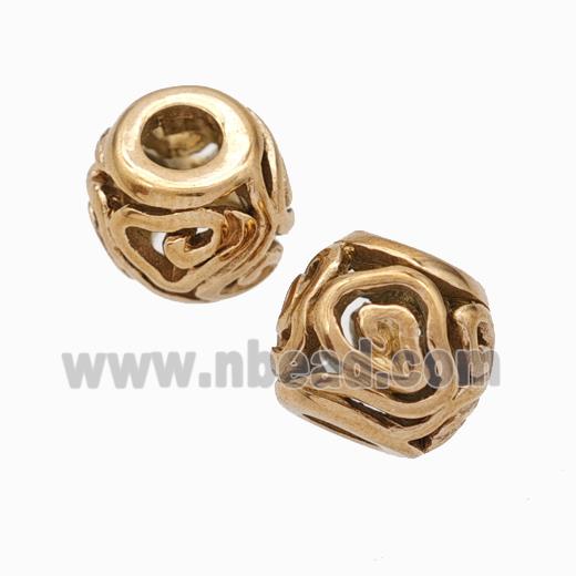 Titanium Steel Round Beads Large Hole Hollow Cloud Rose Gold